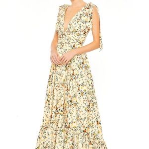 Mac Duggal Tiered Floral Print Gown